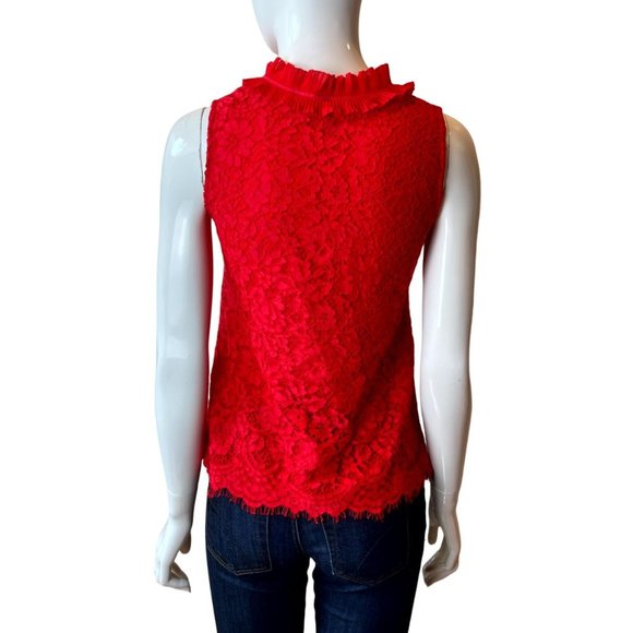 J. Crew Women Front Lace Blouse Top Sleeveless Ruffle Keyhole Neck Red Size XXS - Picture 3 of 8
